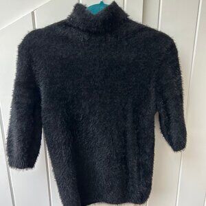 Esqualo black fuzzy short sleeve turtleneck sweater, size S